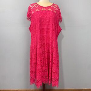 Lane‎ Bryant Hot Pink Lace Overlay Dress Plus Size 28 Cocktail Party Barbiecore